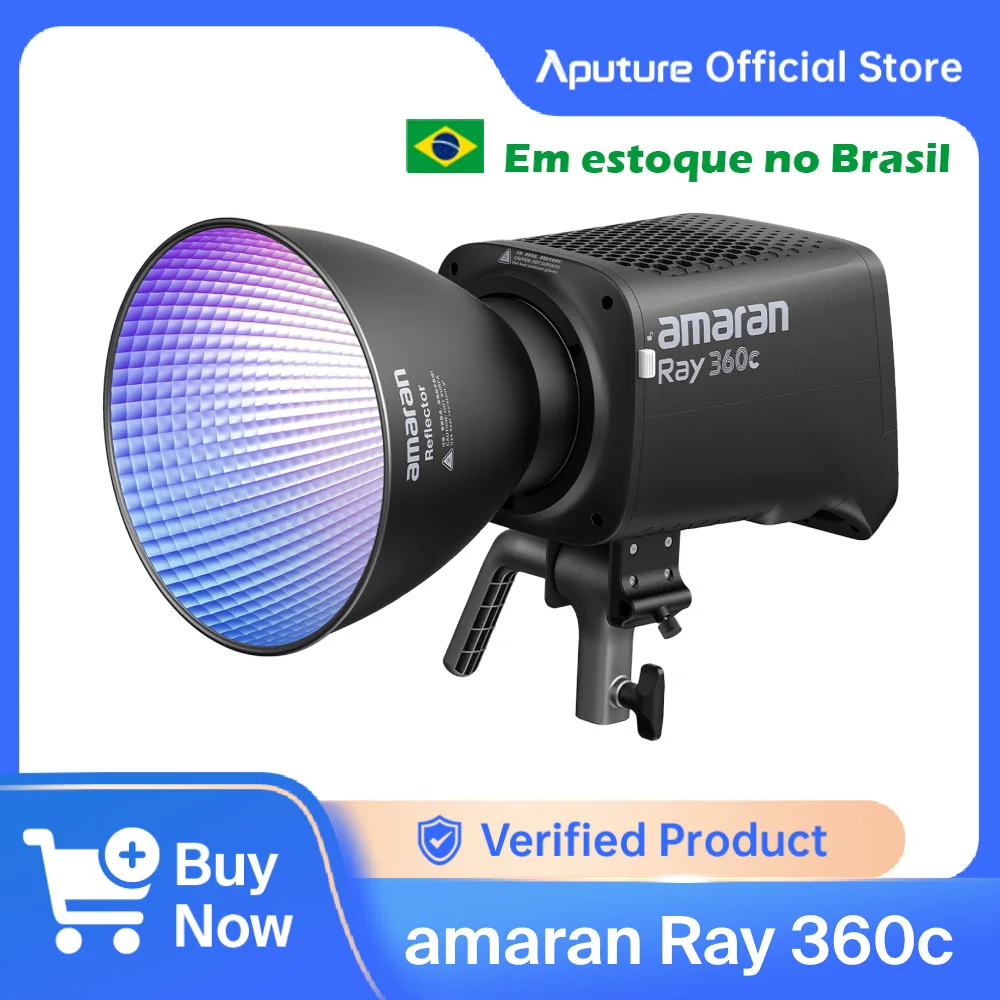 Luz de Fotografia de Fonte Pontual Full-Color Amaran Ray 360c do Brasil com Ajuste de 2300K a 10000K G/M e Controle por Aplicativo Amaran