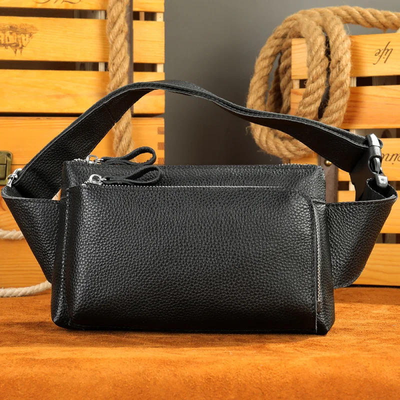 

Best-selling men's genuine leather vintage waist bag, oil-waxed cowhide European and American anti-theft chest bag, mobile phone