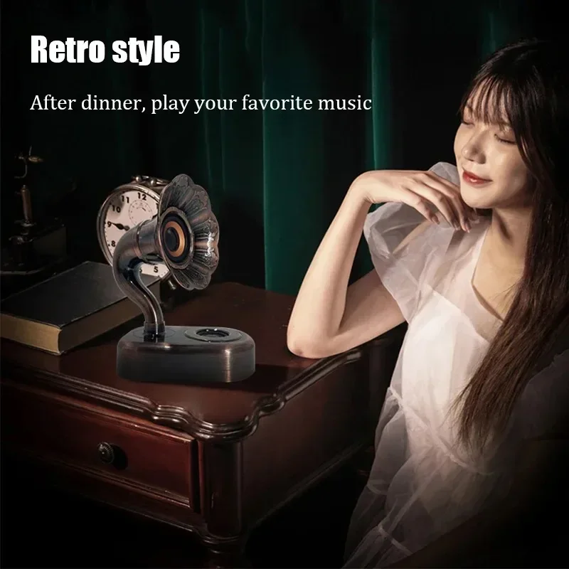 레트로 축음기 무선 블루투스 스피커, 휴대용 야외 HiFi 스테레오 중저음 고감도 라디오 TWS TF 카드 AUX USB