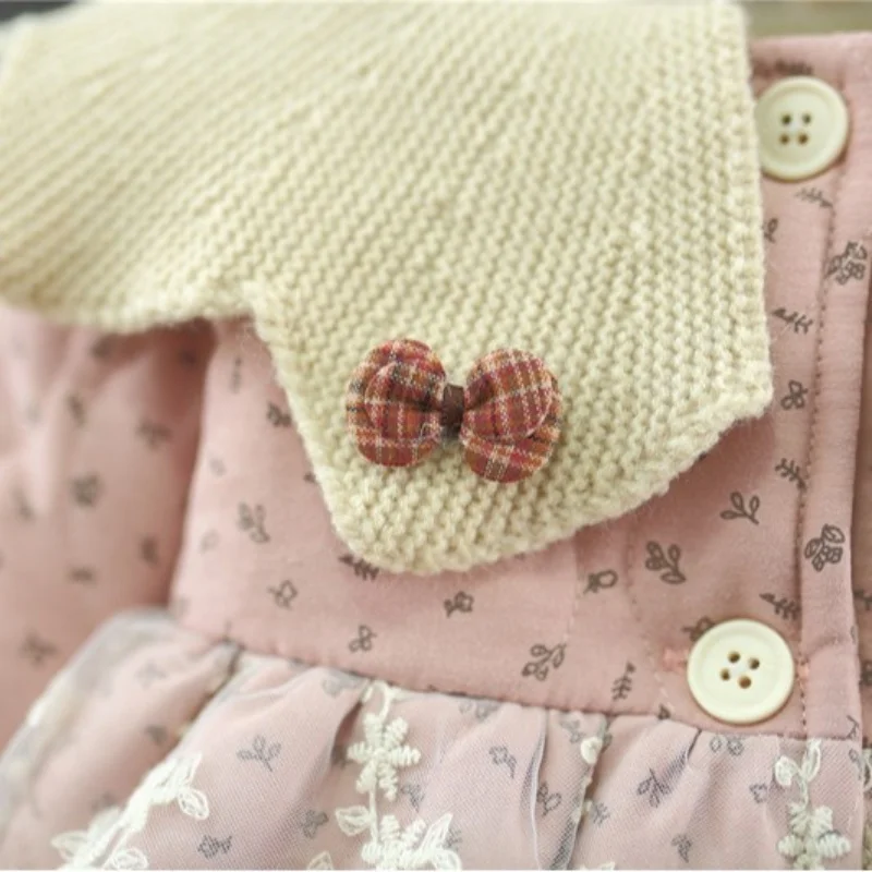 القطن معطف دمية طوق الدانتيل تقسم الصوف اصطف سترة 3 اللون الشتاء طفلة 80-120 سنتيمتر الاطفال ملابس خارجية دافئة #6