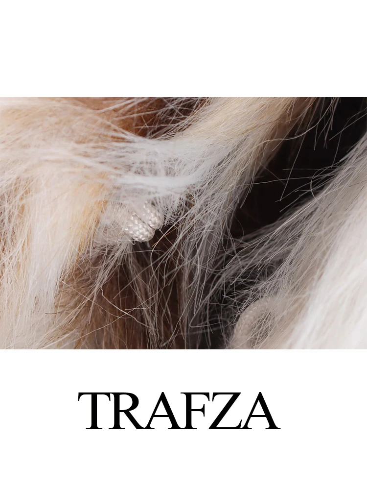 

TRAFZA Women Winter Fashion Vintage Lapel Imitation Fur Leopard Print Loose Outwear Coat Female Warm Street Casual Long Jacket