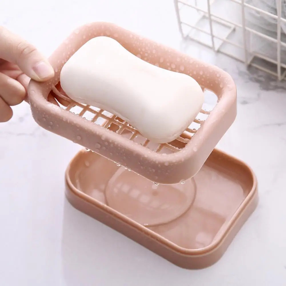 Bathroom Soap Box Double Layers Mesh Drainage Quick Drying Smooth Edge Solid Color Soap Holder Soap Tray Hotel Soap Organizer