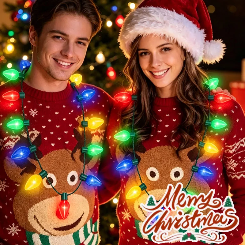 1-10 pièces Collier lumineux de Noël à 9 LED, bijoux lumineux pour adultes, idéal pour anniversaires, mariages, carnavals, fêtes du Nouvel An et célébrations.