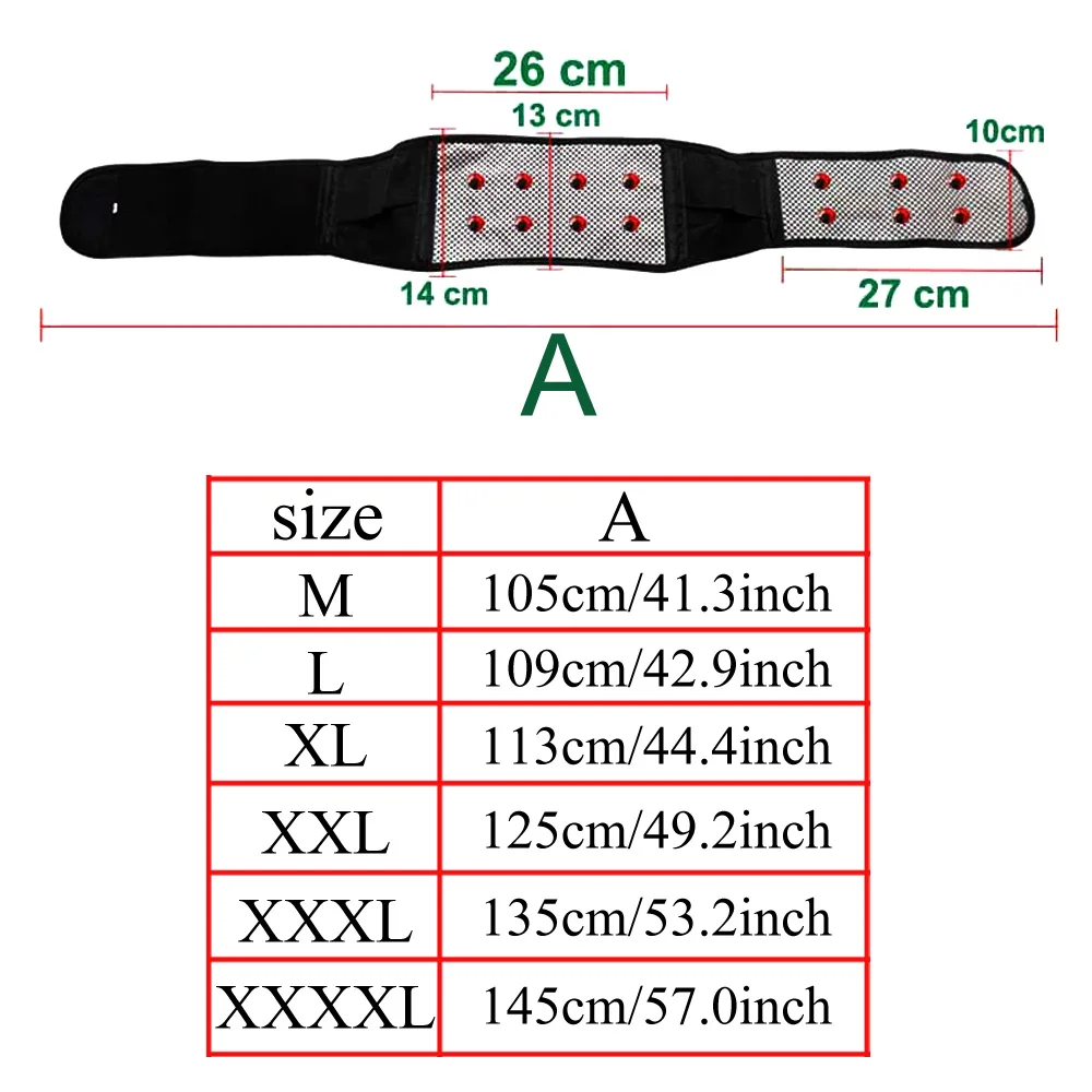 Tcare M - 4XL Adjustable Tourmaline Self Heating Magnetic Therapy Back Waist Support Belt Lumbar Brace Massage Band Health Care