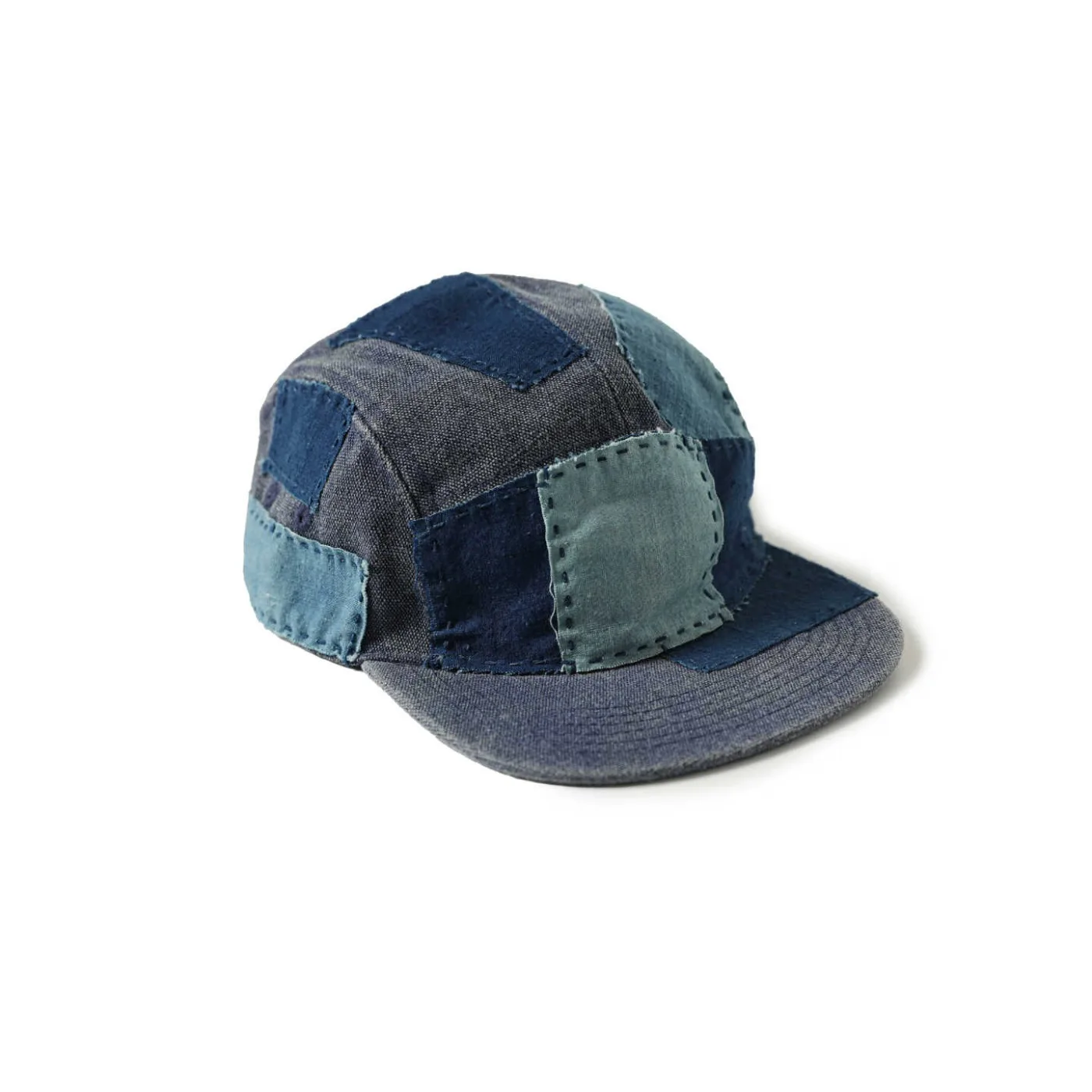 Original Design Handmade Visors Patches of Blue Dyed Antique Fabric for Vintage Hats