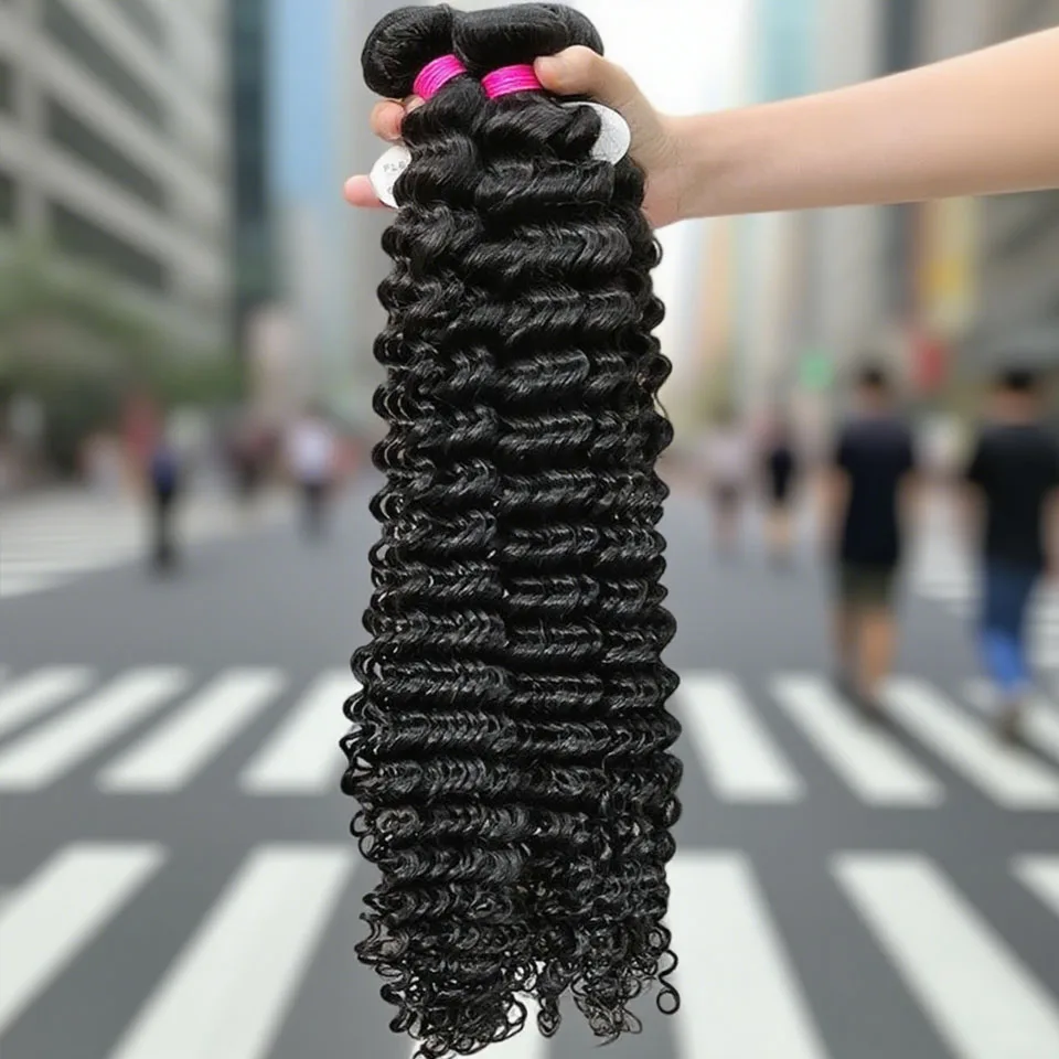 

28, 30-дюймовые пучки, вьющиеся, 100% человеческие волосы, глубокая волна, пучки человеческих волос, бразильские, Remy, необработанное плетение, наращивание, предложения