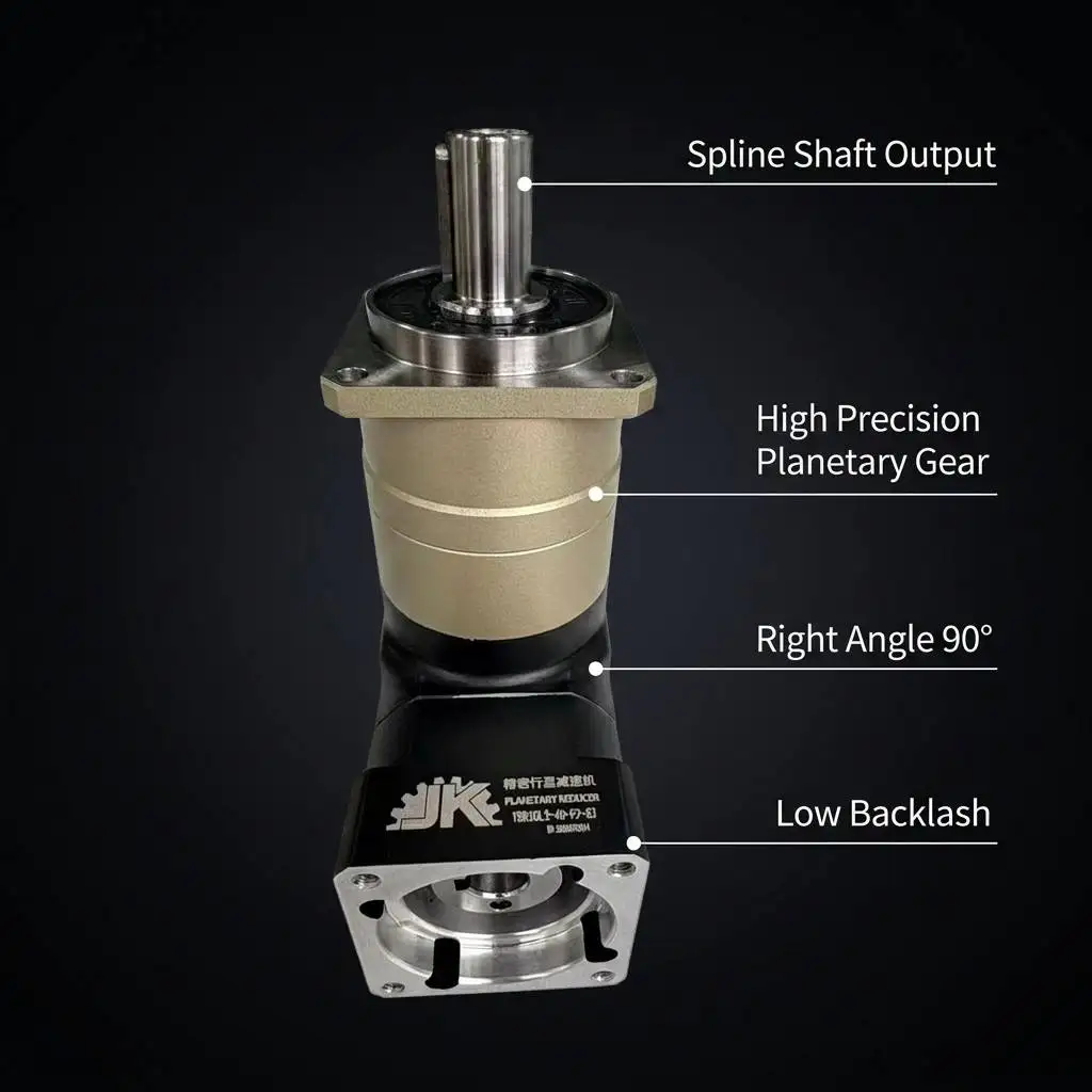 YBR60L2 Right Angle Helical Gearbox Spline Shaft Output High Precision Speed Reducer Ratio 100:1 Servo Stepper Motor AGV Robot