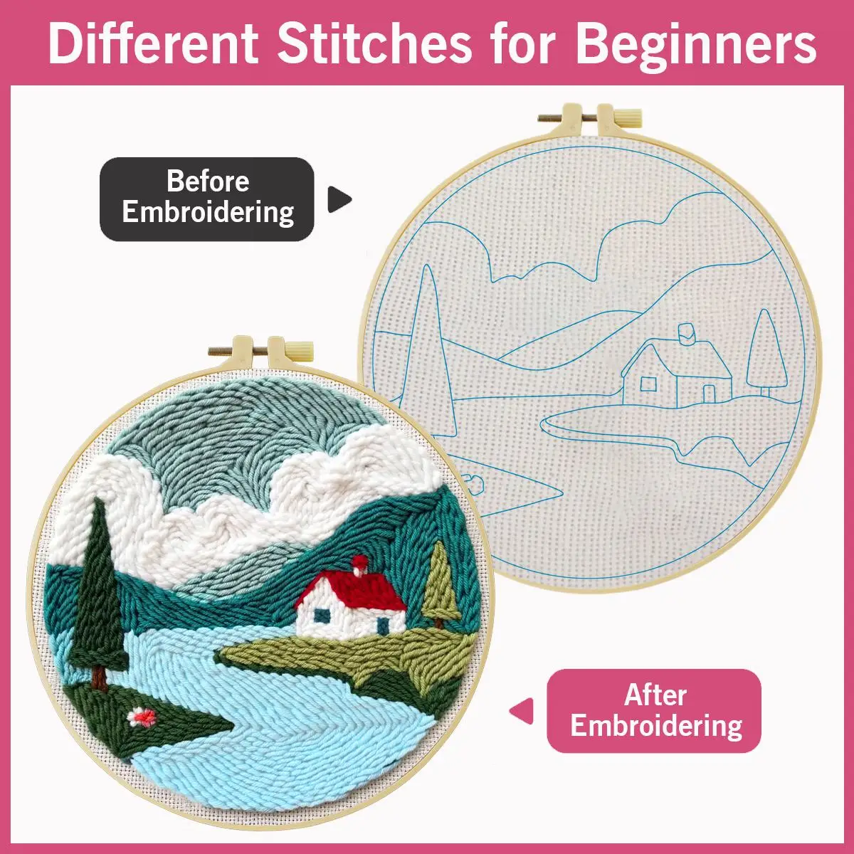 20X20CM/7,87 Zoll, Stickset für ländliche Gebiete, Punch-Nadel-Stickerei, Stickerei, gestrickte Stickerei, DIY, handgemachtes Geschenk – Detail 3