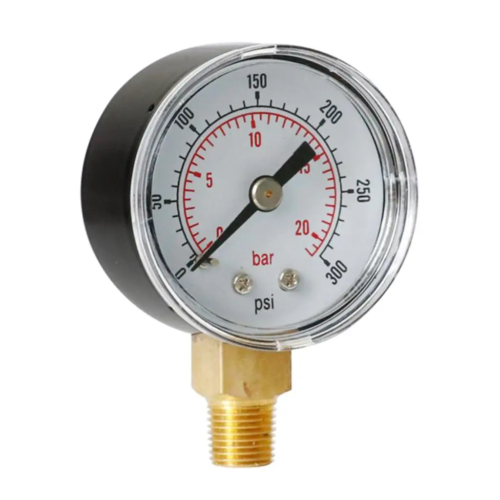 Stainless Water Oil Pressure Gauge, 0-300 PSI 0-20 Bar, Mount Pressure Gauge