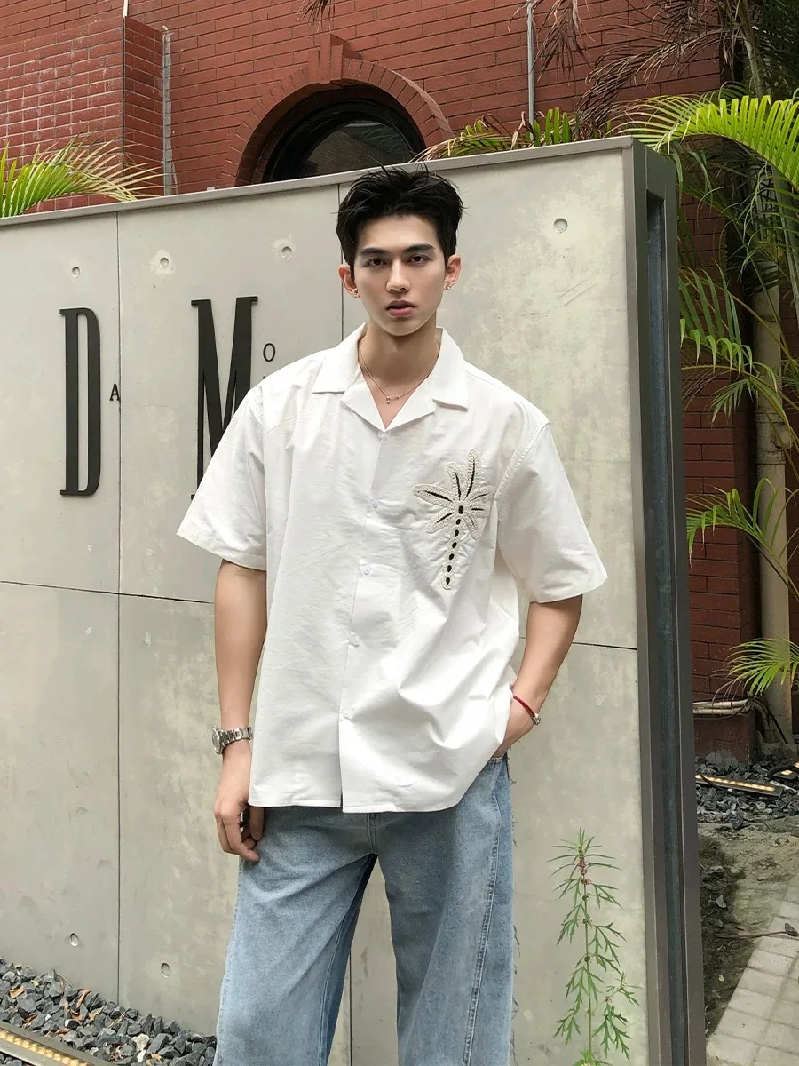 

Men Handsome Palm Tree Summer Shirts Tops Male Boy Korea Trendy Style Island Blouse Festival High Street Streetwear Casual Tees