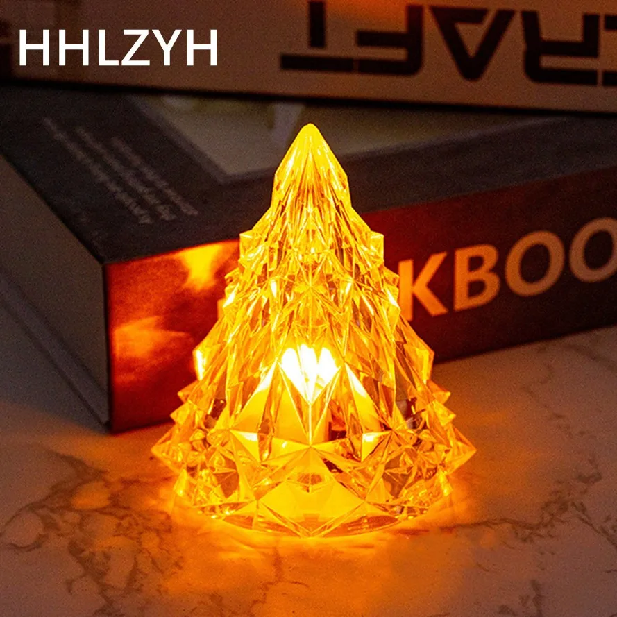 Crystal Diamond Desk Lamp Christmas Tree Shape Table Lamp Mini Night Light Warm/White Light Candle Atmosphere Lamps Decorative