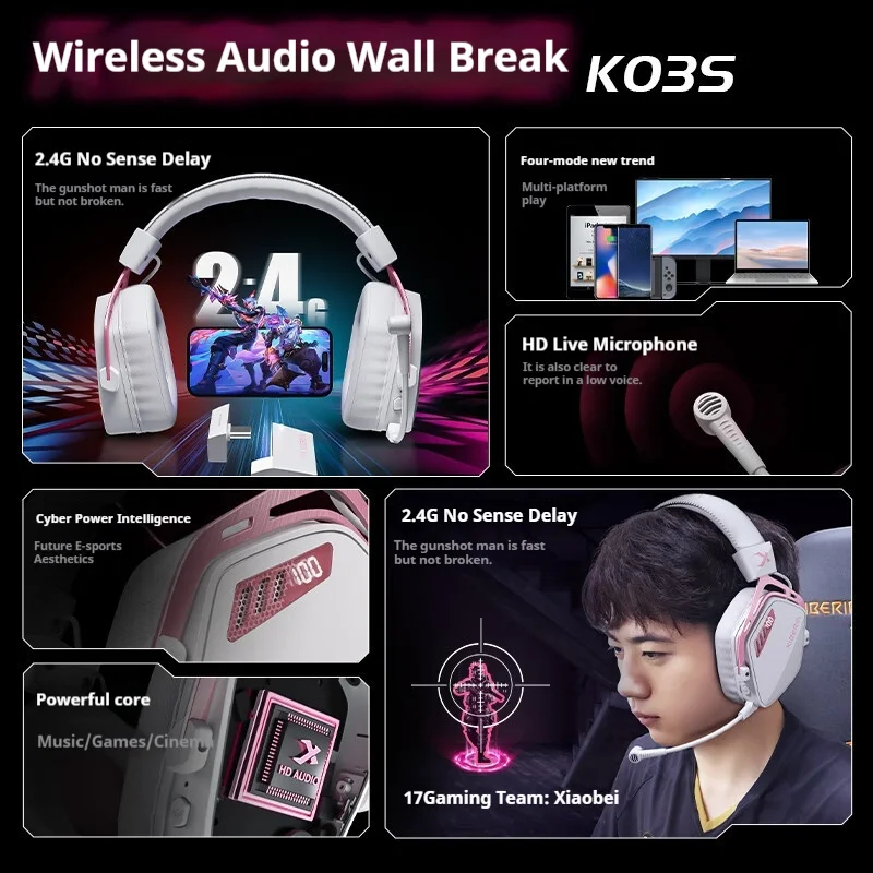XIBERIA K03S Advanced Edition Wireless Headphone 4Mode FPS Special Sound Long Battery Life Low Latency Customized Gaming Headset