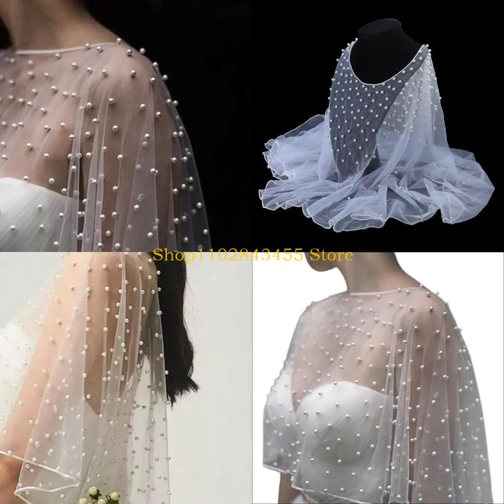 

49mc Свадебные обертывания Tulle Capes Жемчужные бусинки Шали с нежными бусинами вышив