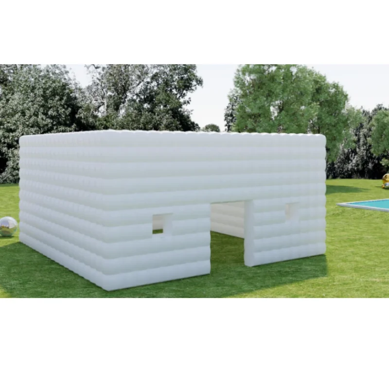 Outdoor White LED Lighted Inflatable Tent With Doors For Wedding Party Giant  Cube Tent Inflatable Nightclub Tent With Blower