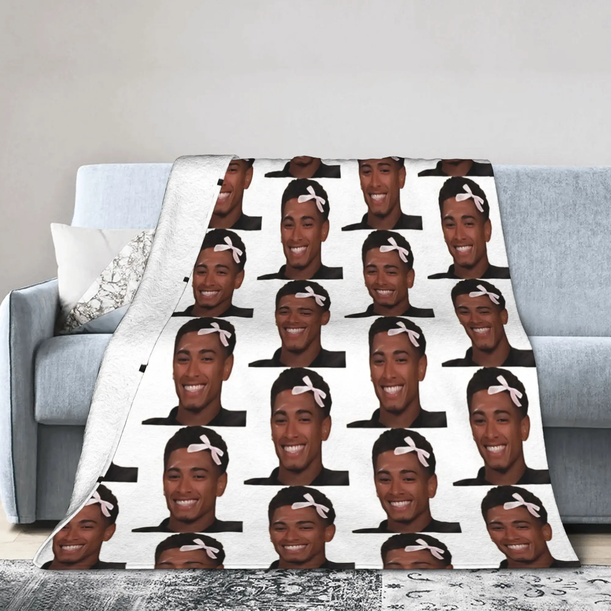 Jude Bellingham Pink Bow Laugh Face Throw Blanket Warm Cozy Graphic Blanket  For Outdoor Picnic Flannel Bedspread Bed Cover