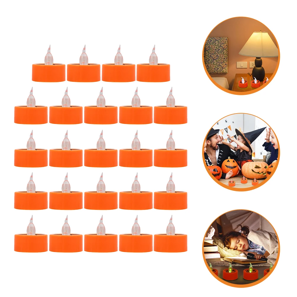 

24 Pcs Pumpkin Light Decorative C les Halloween Plastic ange Operated Tea Lights LED Wax Scary Atmosphere Party Table