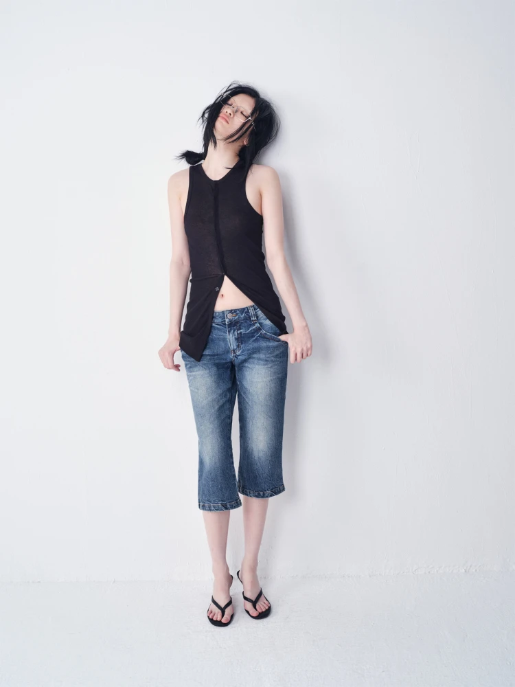 VERMO High Twist Cotton Slim Fit Vest Dry Lightweight Open Front No Side Seam Tank Top Original Design Women's Summer Fashion