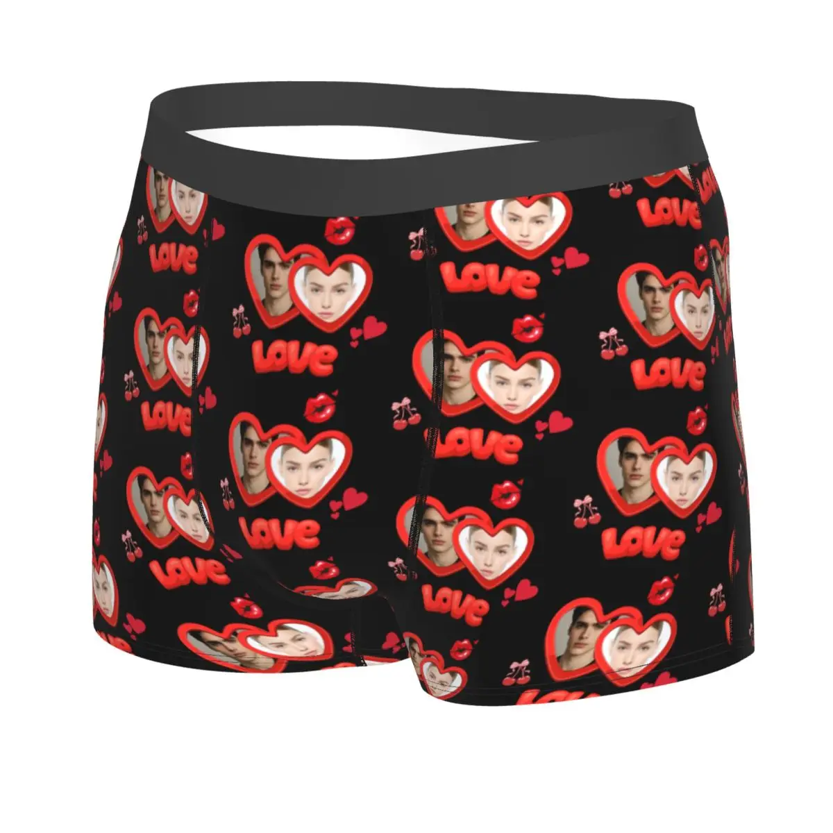 Lovers Custom Face Photo Underwear Men Breathable Heart Pattern Boxer Briefs Shorts Panties Soft Underpants For Male