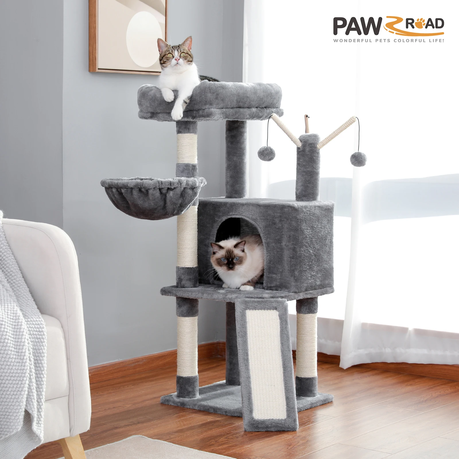 Height 105CM Cat Tree Condo Interactive Playing Toys Hummock Perch for Cat Sleeping Multi-Level Tower rascador gato arbre à chat