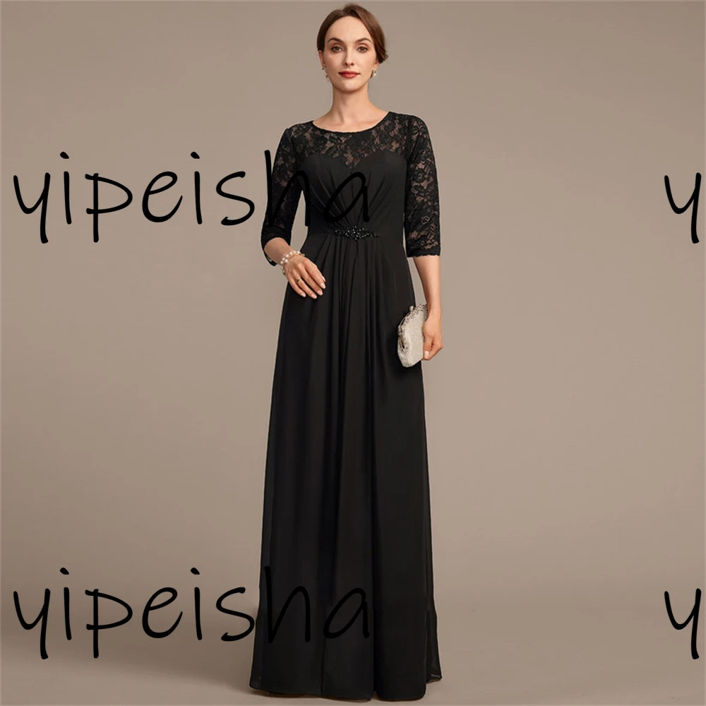 Customized Exquisite Chiffon Mother of the bride Dress Beading Crew Sequined Half hollow-carved Sleeve Wedding Guest Dress