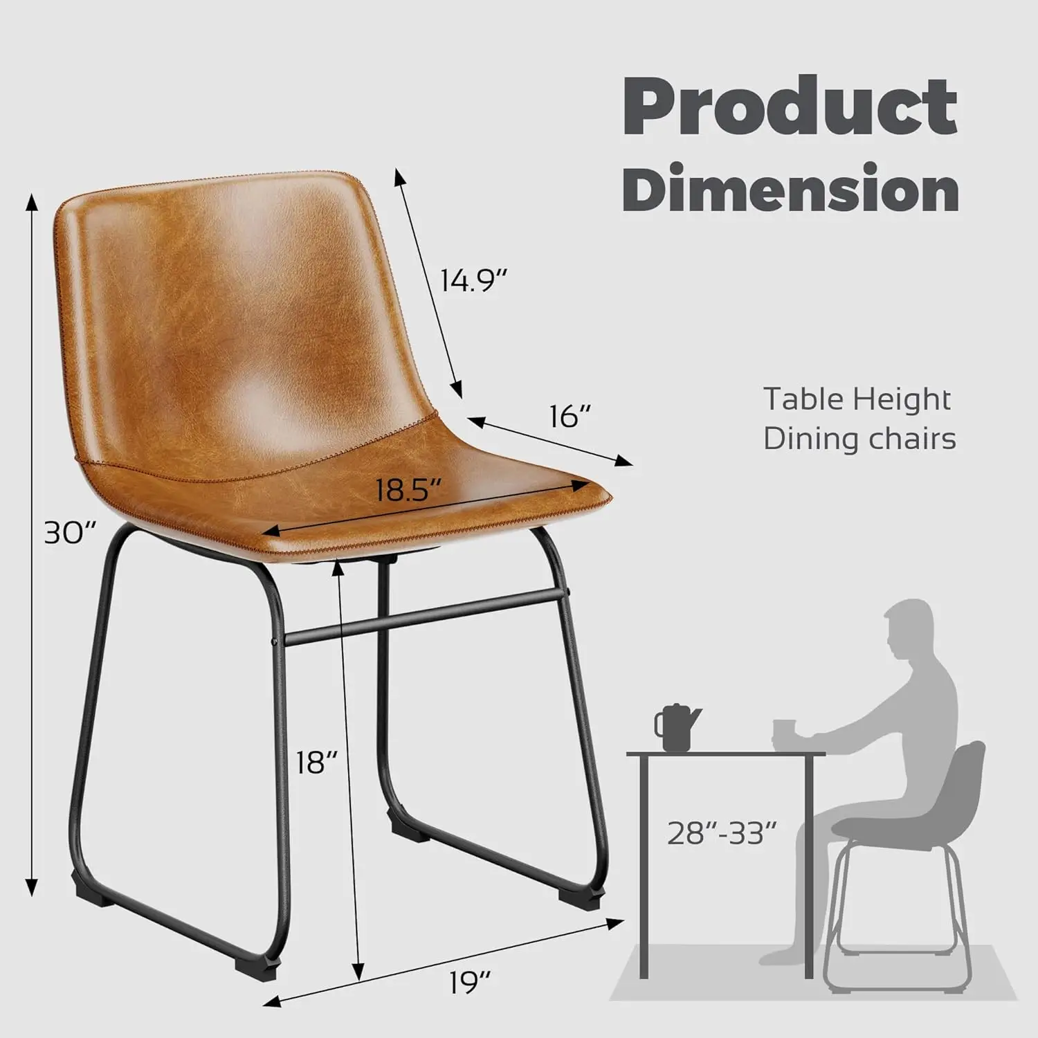 Dining Chairs Set of 8 18 Inch Modern Armless Dining Chair with Back Faux Leather Kitchen Dining Room Chair Brown