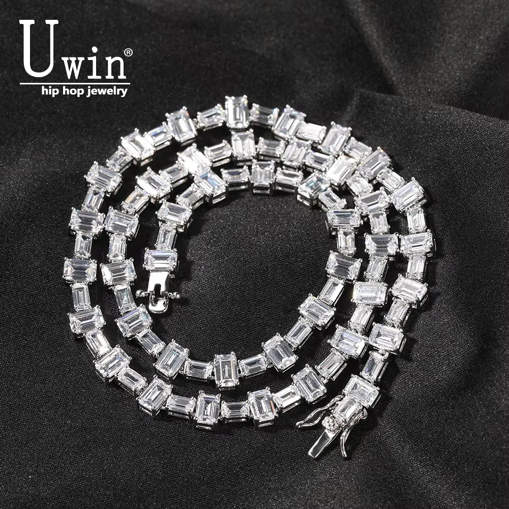 Uwin 6.5mm Tennis Chain Necklace Mixed Pink Clear Baguettecz Cubic Zirconia Link Chain Spring Clasp Luxury Hiphop Jewelry