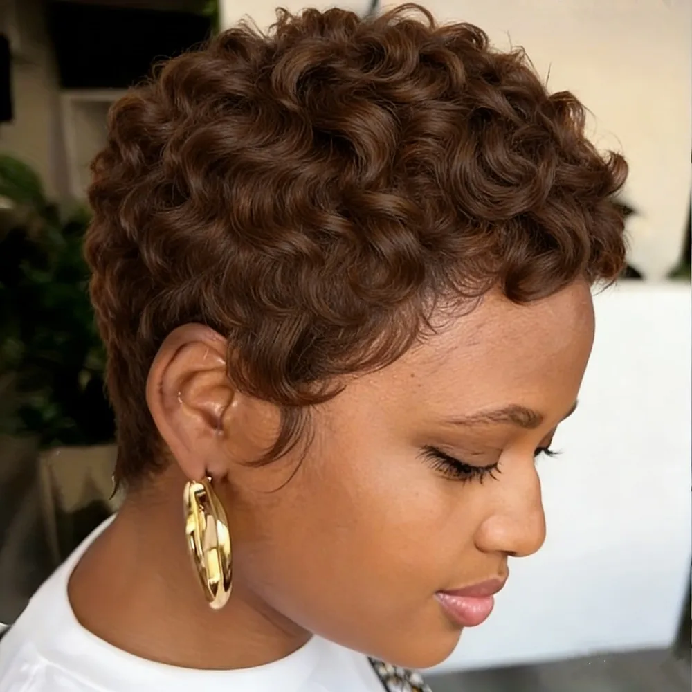 

Парик с стрижкой пикси, вечерние праздники, подарок, парик, вьющиеся короткие человеческие волосы, парик пикси, машинное производство, парики из человеческих волос для женщин, черный парик