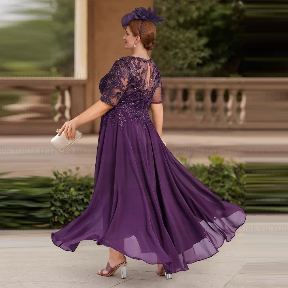 Victoria plus szie mãe da noiva vestidos 2025 personalizado a linha colher renda apliques vestido de convidado de casamento vestidos de noite longos