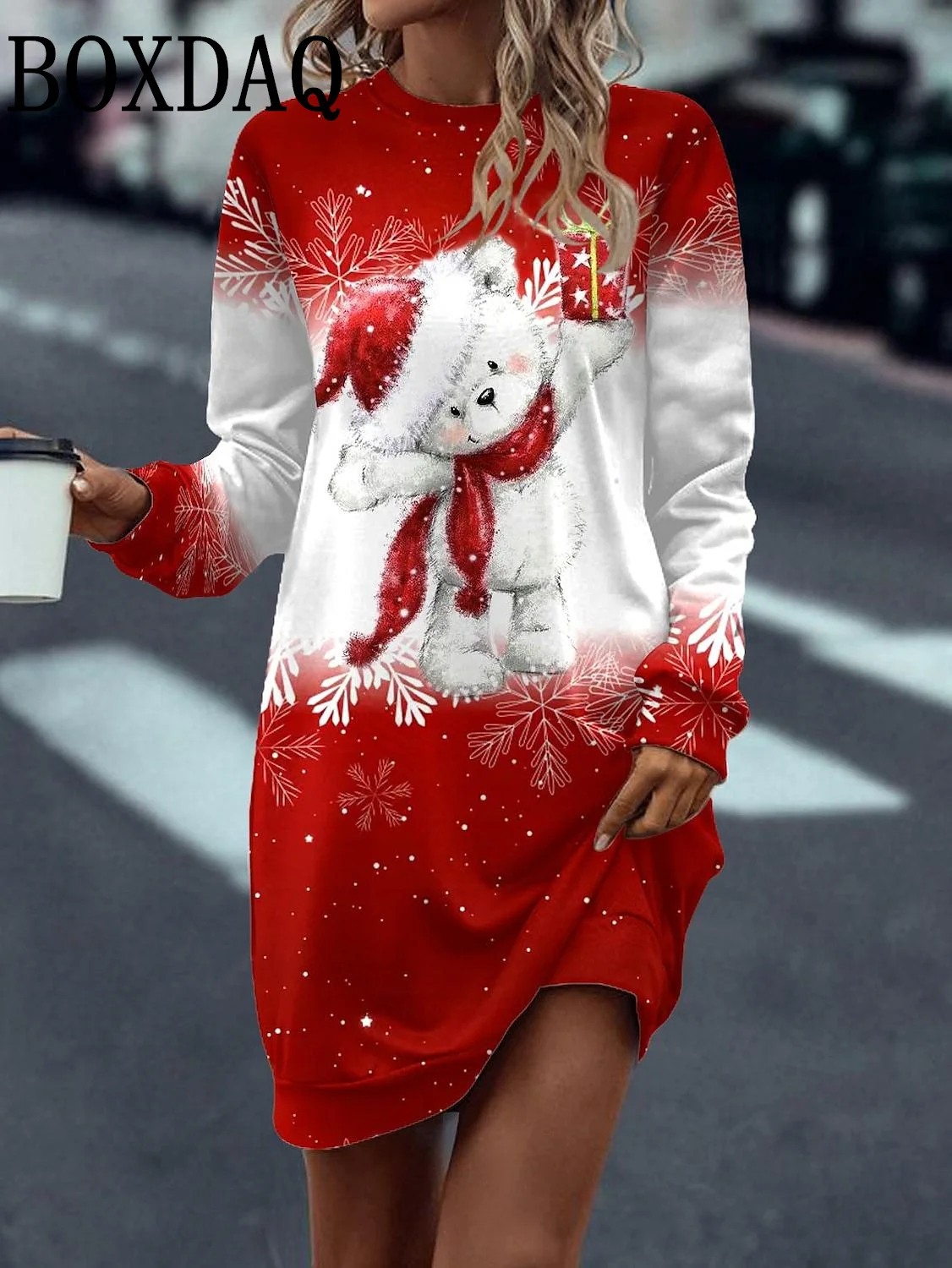 

Women's Christmas Snowman Printed Dress Fashion Winter Long Sleeve Loose Casual A-Line Dresses Xmas Snowflake Party Clothes 2024