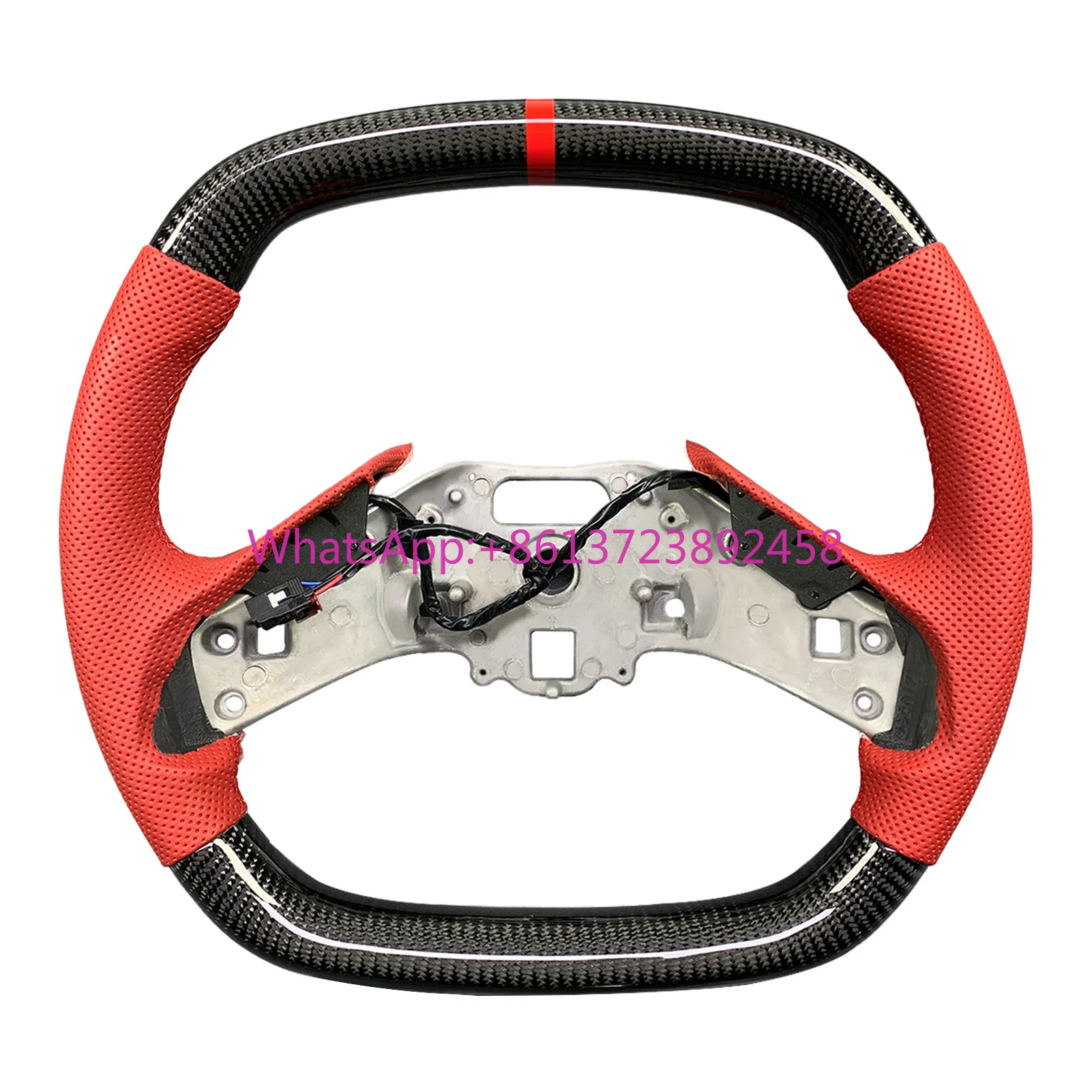 

For Chevrolet Corvette C8 Customized Real Carbon Fiber Steering Wheel Red Perforated Leather