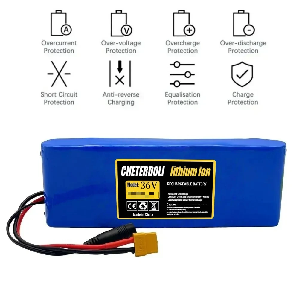 신형 36V 4000mAh 10S1P 18650 리튬 배터리 BMS 포함, 250W 전기용 고용량 충전식 배터리 팩 긴 수명