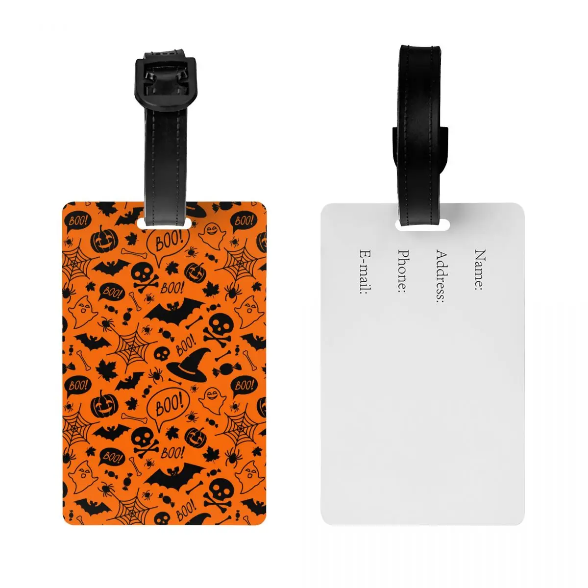 Custom Magic Witch Luggage Tag  Black Alchemy  Pumpkin Skull Ghost Bat Spider Gothic Print ID Label for Travel Bag Suitcase