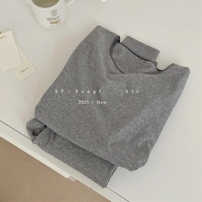 

Пижамные комплекты с круглым вырезом и длинными рукавами, брючный костюм, новая теплая нижняя одежда, одежда для сна для женщин, тонкая зимняя женская домашняя одежда