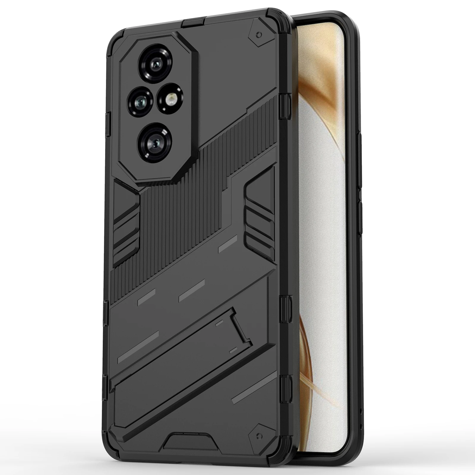 

For Honor 200 Pro 5G Case Hidden Kickstand PC+TPU Protective Phone Cover - Black