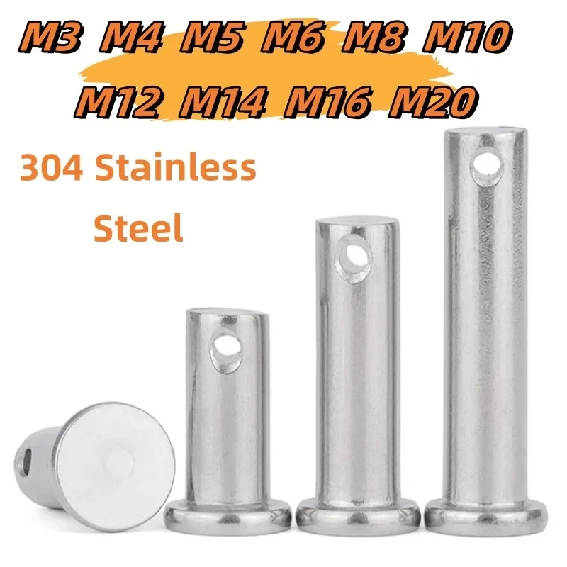 M3-M20 304 Stainless Steel GB882 Flat Head Cylindrical Pin with Hole / Clevis Pin Positioning Dowel Locating Pin