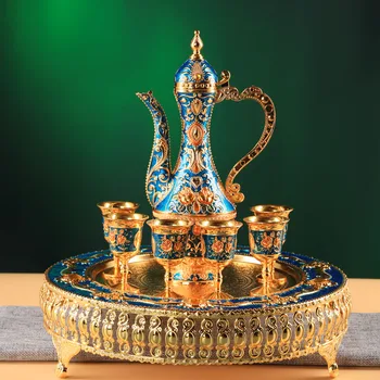 빈티지 몽골어 금속 마시는 용기 화이트 와인 컵 분배기 냄비 몽골어 스타일 가정 및 상업용 차 세트 선물 