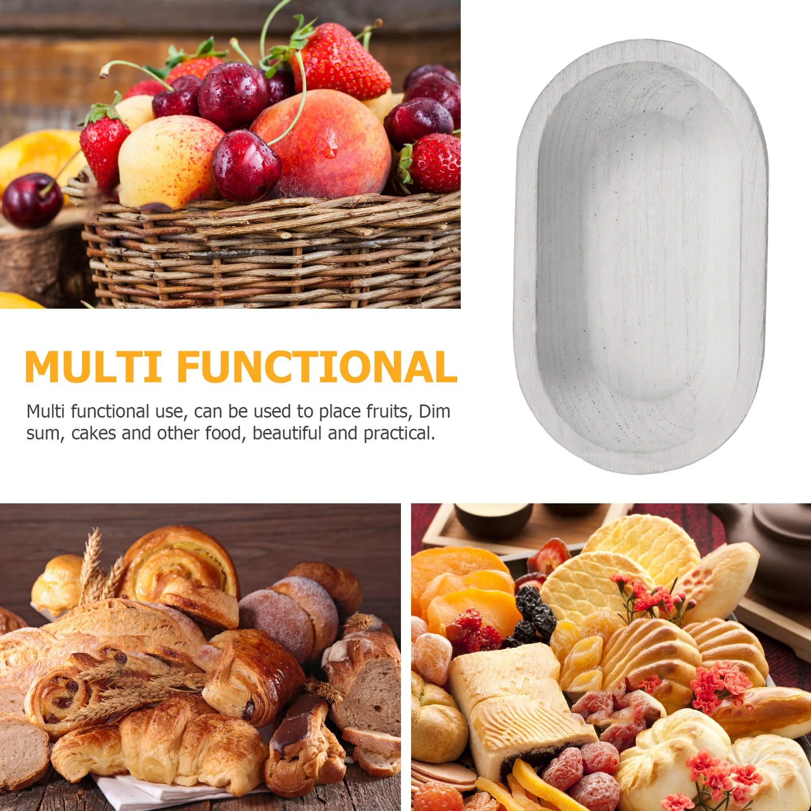 

Wood Oval Shape Fruit Tray Multi Functional Large Capacity Serving Tray Snack Bread Cake Storage Platter Wood Trays
