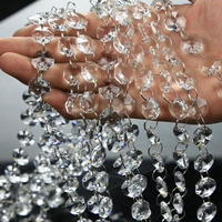 1M 14mm Crystal Octagon Beads Chains With Gold/Silver Rings Glass Hanging Strand Garlands For Home Wedding Shinning Decoration
