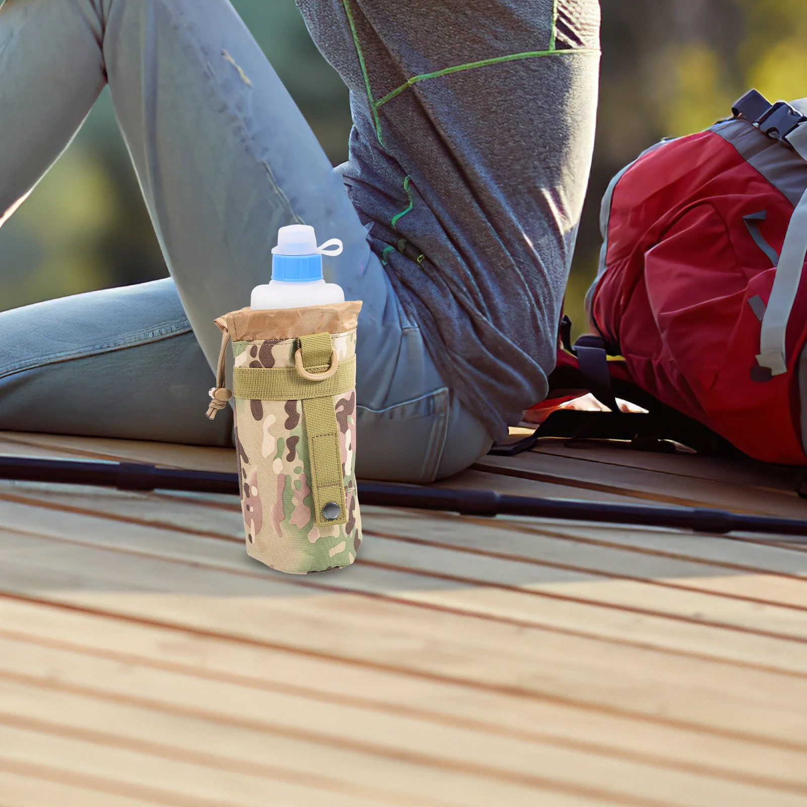 Accesorio para mochila, bolsa para botella de agua, soporte duradero para hervidor de agua para acampar, para senderismo, bolsa de hidratación portátil al aire libre, organizador de viaje