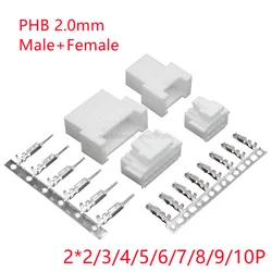 10Sets PHB 2.0mm Connector 2.0 Male Female Housing Double Row with Buckle PHSD 2*2/3/4/5/6/7/8/9/10Pin Terminal Connectors