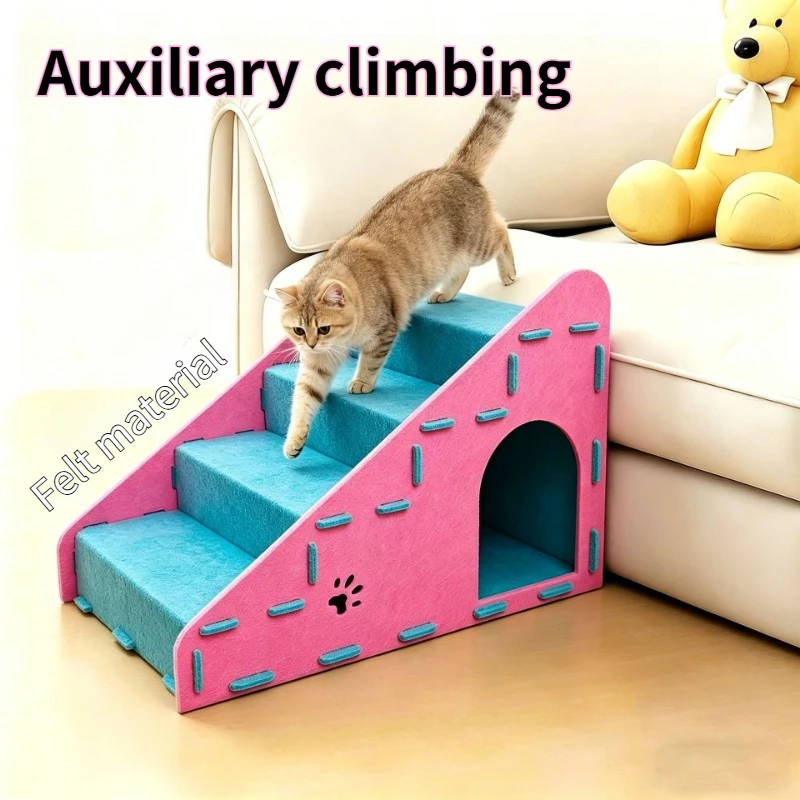 Sturdy Pet Stairs Steps for Dogs & Cats, Anti-Slip Couch/Bed Ramp, Multi-Functional Scratcher & Cat Bed All-in-One