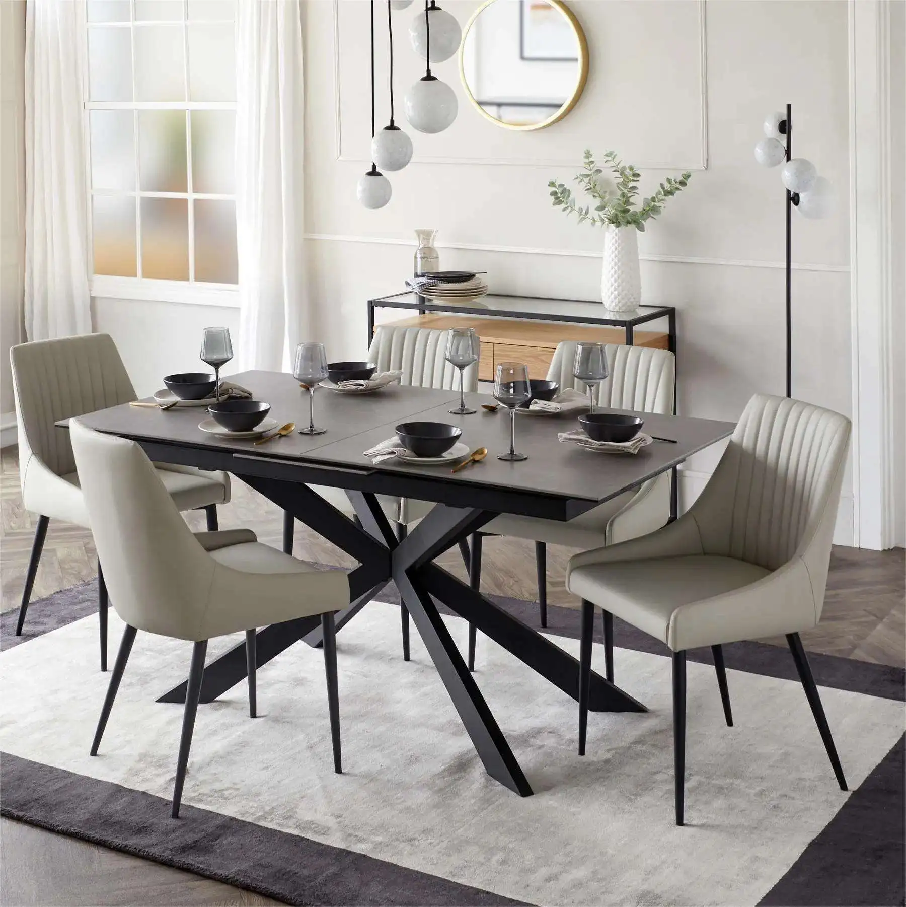 #Modern Rectangular Marble Extendable Dining Table Set 6 Seater Durable Transformer For Hotels