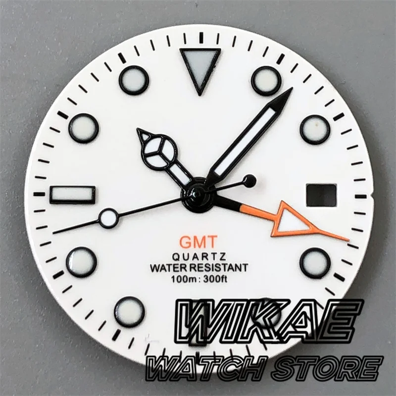 29mm 515 QuartzWatch Dial Black White Dial With HandsSet C3 Luminous Fit RONDA 515/RONDA 515-24H GMT Quartz Movement Watch Parts