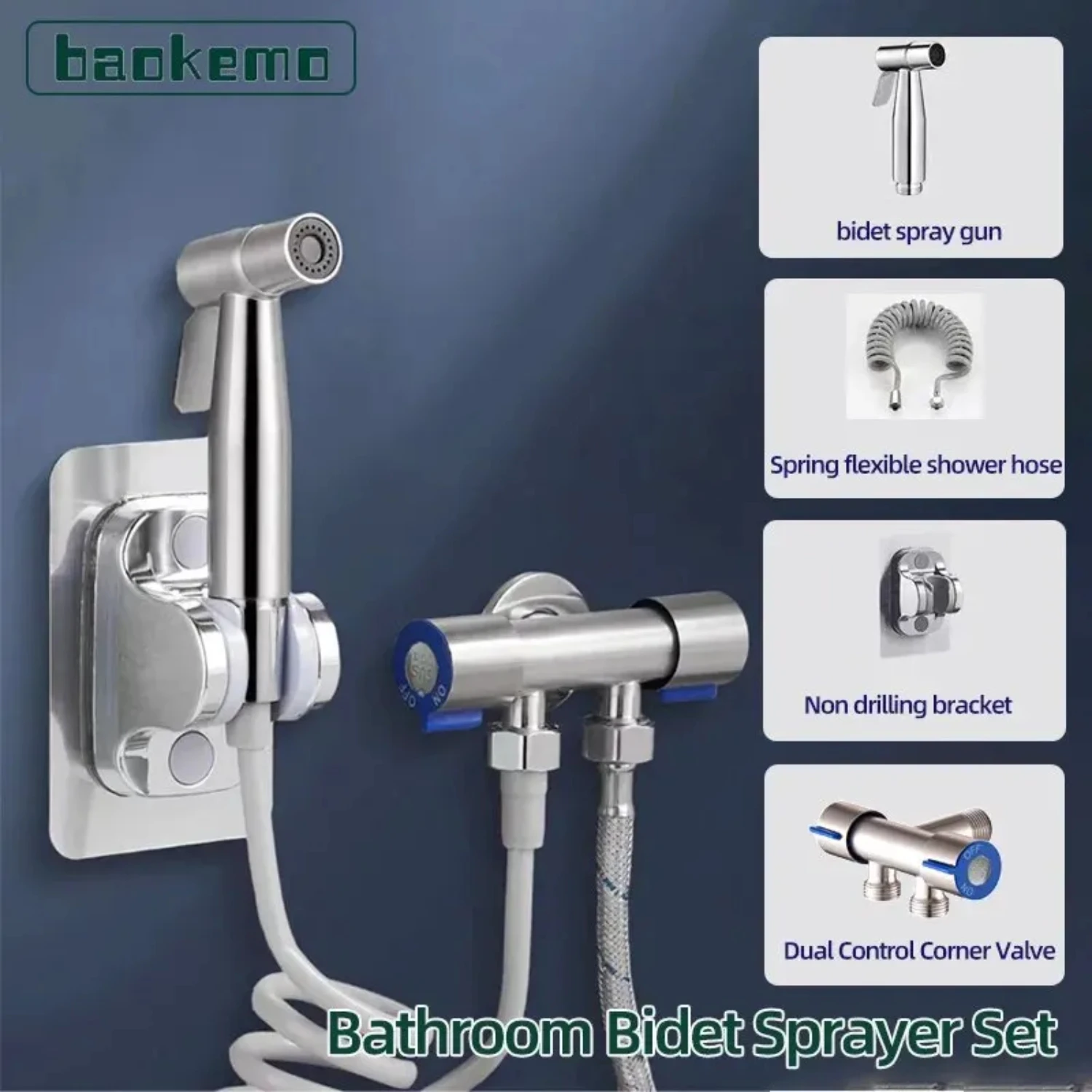 

304 Stainless Steel Angle Valve Toilet Companion Flushing Spray Gun One in Two Out Dual Control Tap