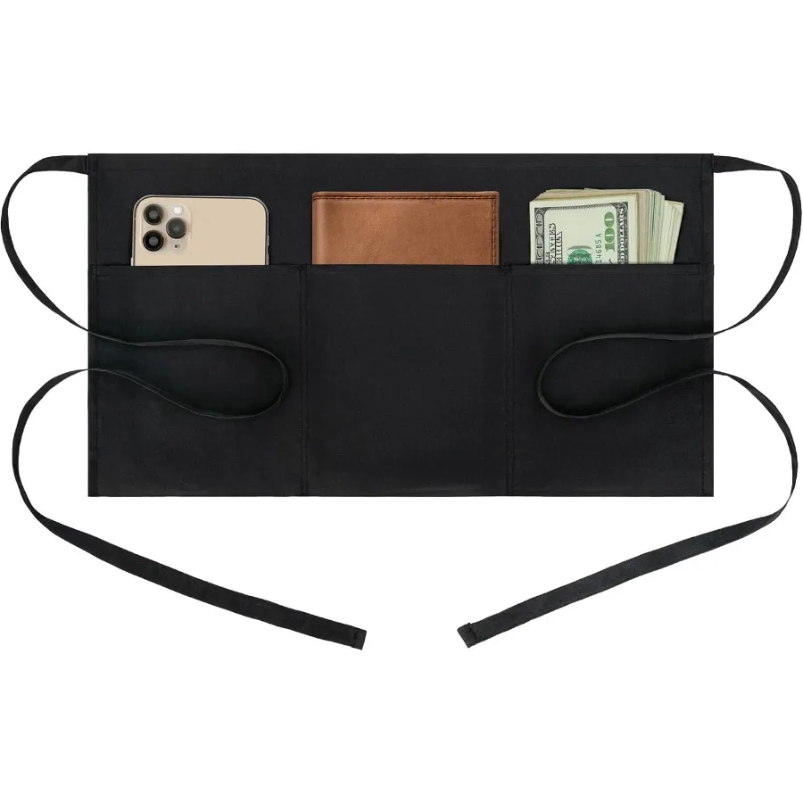 

Waitress Aprons Cotton Server Aprons with 3 Pockets Mens Womens Restaurant Waist Apron Waterproof Kitchen