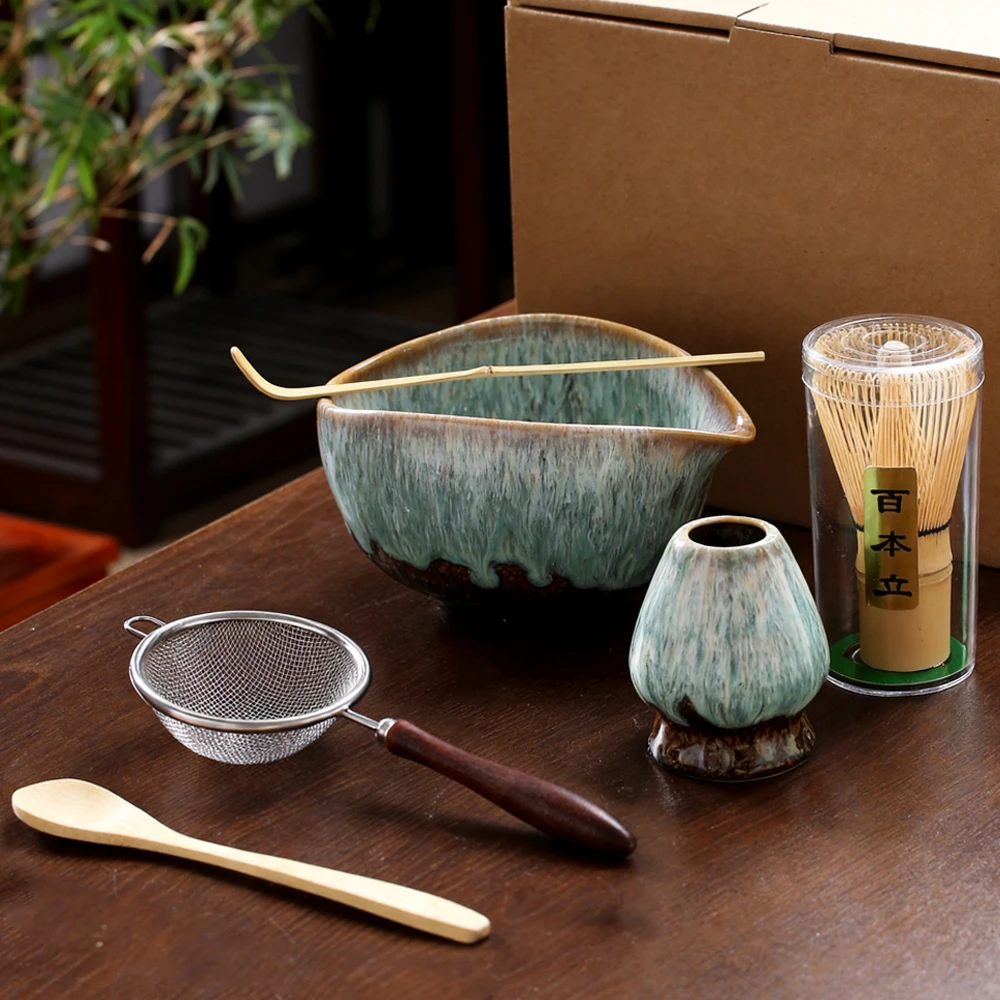 6 Pcs Japanese Matcha Tea Set Ceramic Matcha Bowl Bamboo Chasen Whisk Scoop Tea Making Accessories Presents for Tea Lovers