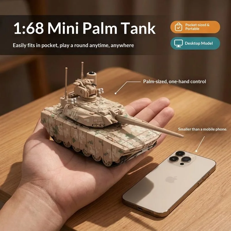 Hubugui 1/68 Scale RC Battle Tank 2.4GHz Mini Palm Size Remote Control War Vehicle Multiplayer Combat With Sound Effect