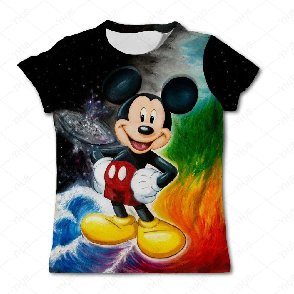 

3-14 Years Old Kids T-Shirt Mickey Mouse Tshirt Pattern Children's White Round Neck Short Sleeve Boys Clothes Girls Stich Tops