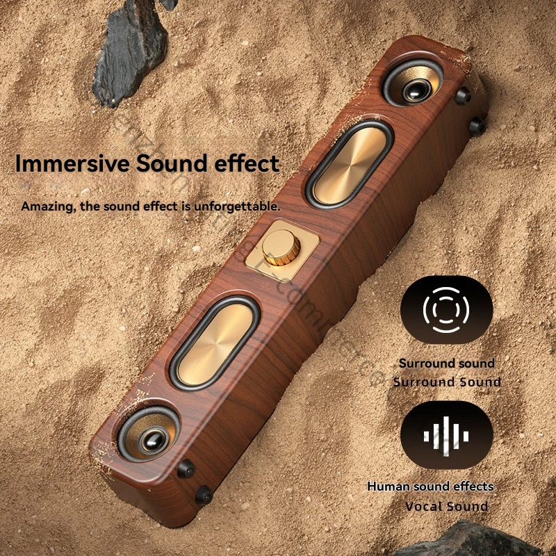 Vintage Wireless Bluetooth Speaker Big Speaker Accent Low Wood Strip Card Desktop Audio Radio E3404