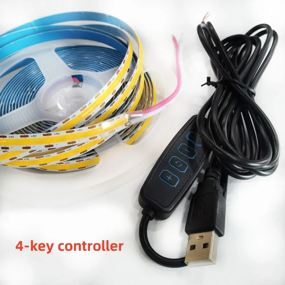 DC 5V USB COB Strip 320Leds/M White/Ice Blue/Pink/Yellow/Pink/Red Flexible Ribbon Rope Night Lamp TV Backlight LED Strip